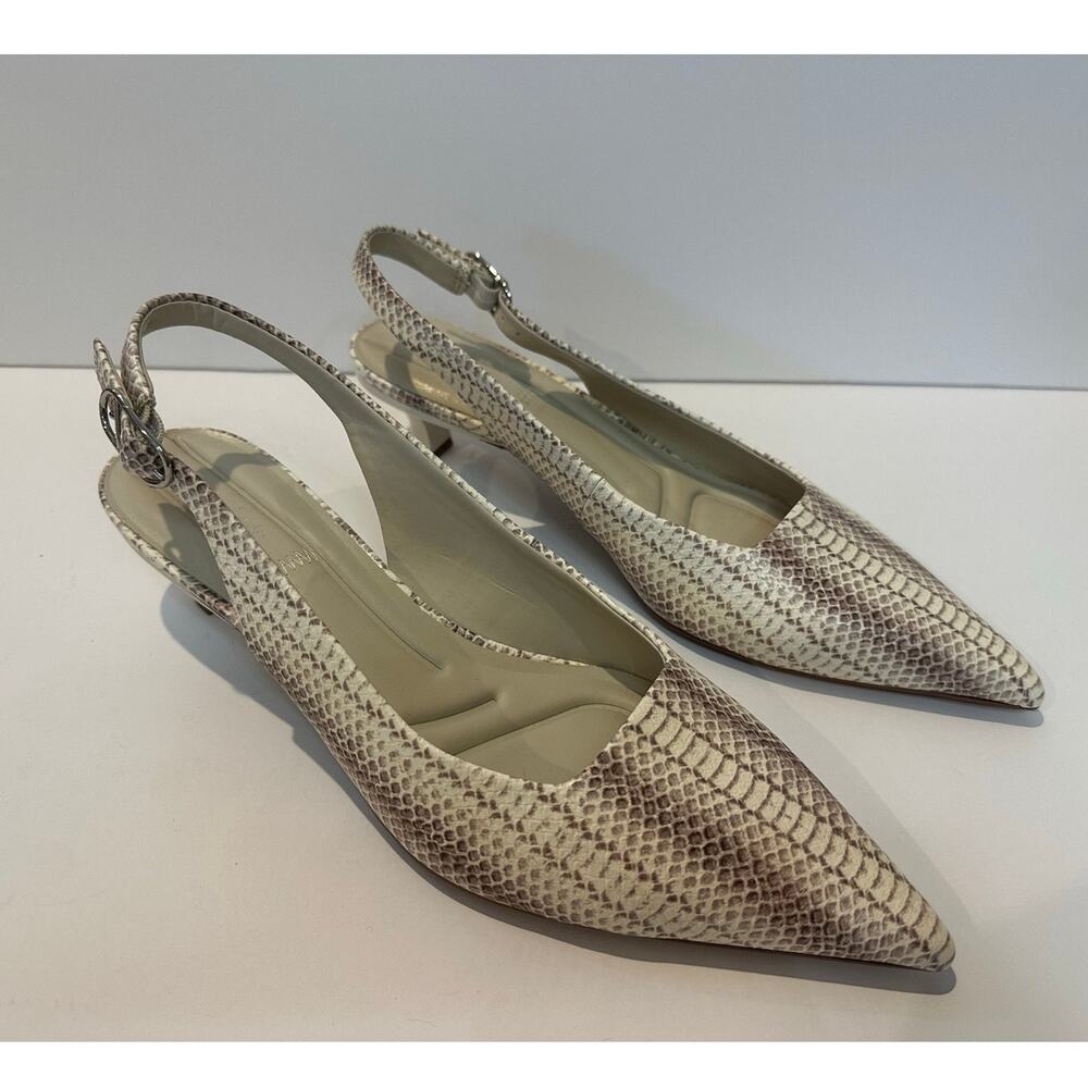 Franco Sarto Marlow Slingback Kitten Heel Pumps Women’s 10M Beige Snake Print